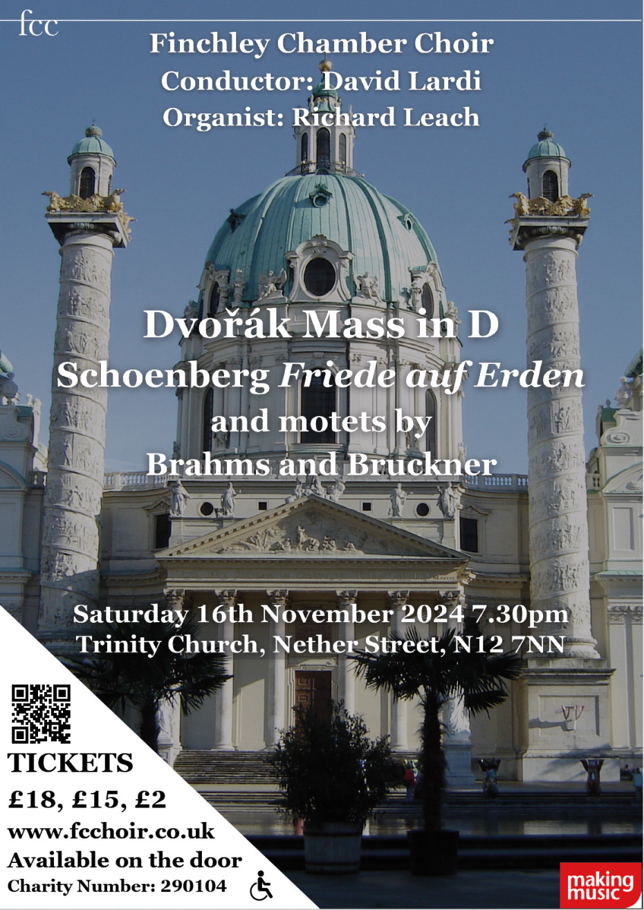 FCC/FSO concert, 16 November 2024: Dvorak Mass in D, Schoenberg Friede auf Erden, and motetes by Brahms and Bruckner