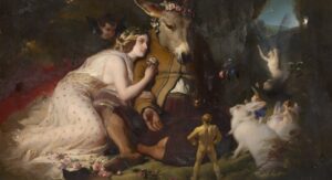 Landseer portrait of Queen Titania with Bottom in his ass's head from Midsummer Night's Dream