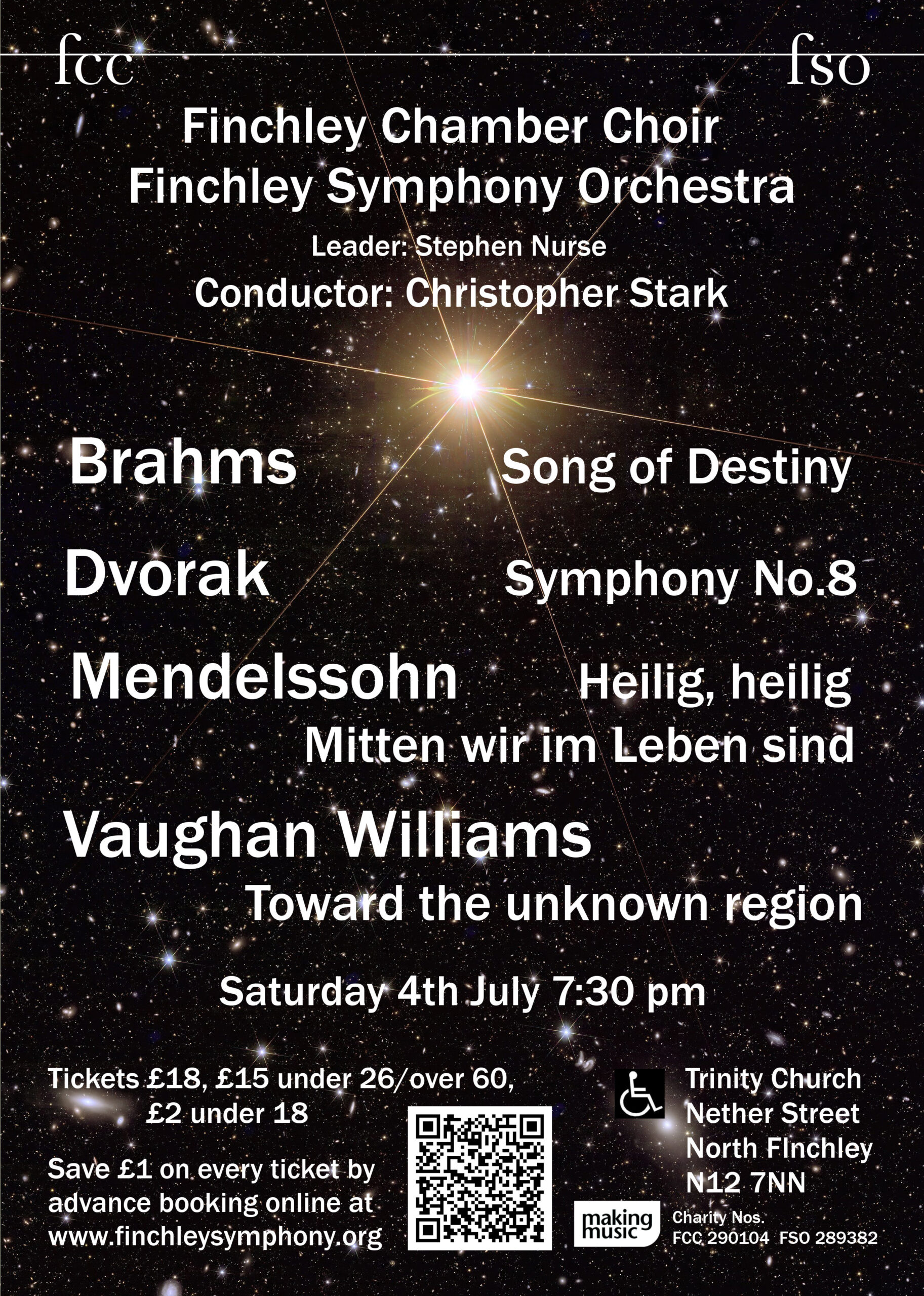 FCC / FSO concert, Saturday 4 July 2026: Brahms, Vaughan Williams, Mendelssohn, Dvorak