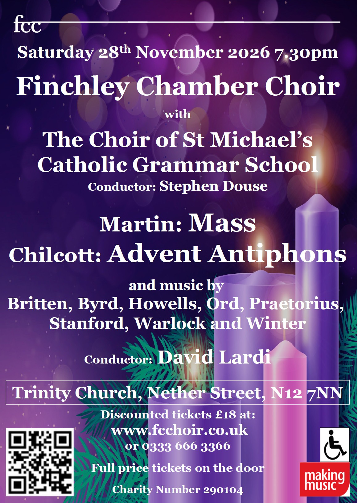 Finchley Chamber Choir concert, Saturday 28 November 2026